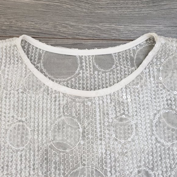 Eva Franco Russian Gia Sequin Short Sleeve Top White Size XS - Picture 4 of 15